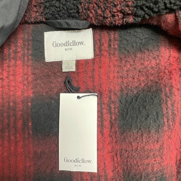 GOODFELLOW & CO JACKET MENS L HIGH PILE FLEECE FAUX FUR BLACK RED POCKETS NWT - Picture 4 of 9